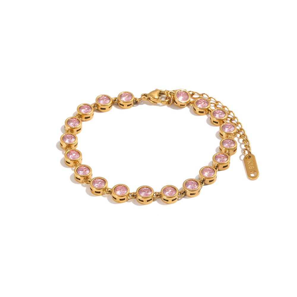 Bracelet Chaîne Pour Femme En Acier Inoxydable Doré, Étanche Et Orné De Zircon, Orné D'Un Cercle Luxueux. 