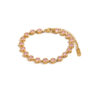 Bracelet Chaîne Pour Femme En Acier Inoxydable Doré, Étanche Et Orné De Zircon, Orné D'Un Cercle Luxueux. h5 