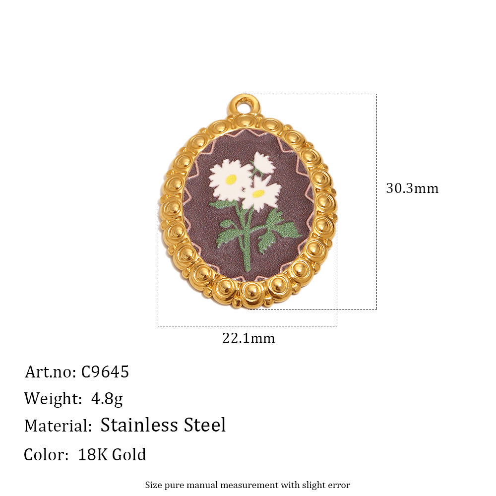 Pendentif Femme En Acier Inoxydable Étanche Couleur Or, Forme Elliptique Florale, Collection Romantique 