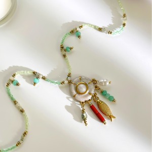 Colliers De Perles Pour Femmes, Style Océanique, Avec Poissons, Pierres Naturelles Et Perles Couleur Or h5 Image4