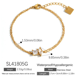 Bracelet Chaîne Patchwork Luxueux Et Élégant En Acier Inoxydable, Étanche, Couleur Or, Orné De Zircon. h5 