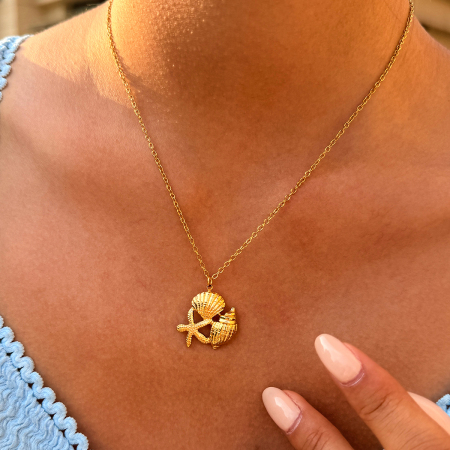 Collier unisexe Simple Series Daily Shell Starfish en acier inoxydable étanche couleur or 2