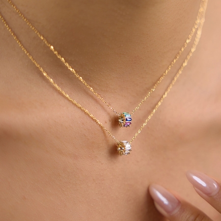 Colliers pendentifs pour femmes en acier inoxydable, couleur or, avec zircon et forme un cercle simple 2