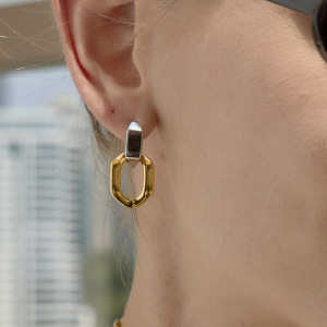 Boucles D'Oreilles Pendantes Pour Femme, Style Patchwork Simple Et Irrégulier, En Acier Inoxydable Imperméable Couleur Or h5 Image3