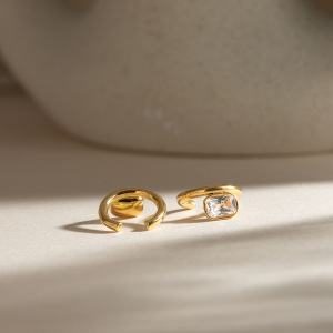 Boucles D'Oreilles Manchette D'Oreille Pour Femme, Simples, Rectangulaires, En Acier Inoxydable, Étanches, Couleur Or, Avec Zircon. h5 Image3