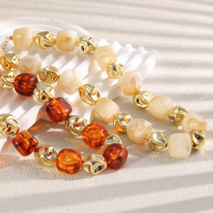 Colliers De Perles Pour Femmes, Collection Simple Series, Style Rétro, Formes Irrégulières, En Résine Couleur Or h5 Image2