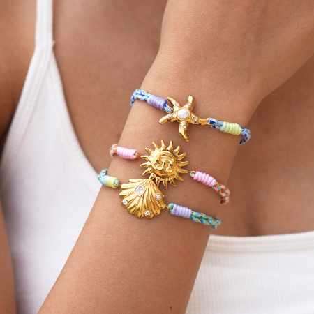 Bracelet tressé pour femme, simple et amusant à réaliser soi-même, en acier inoxydable, couleur or, forme irrégulière, motif soleil. 2