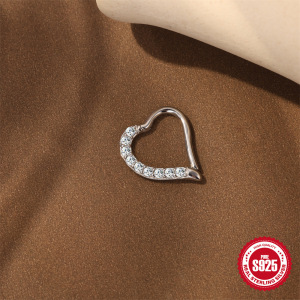 Boucles D'Oreilles En Moissanite Pour Femme, Collection Simple Series Sweet Heart, Plaquées Platine S925. h5 Image3