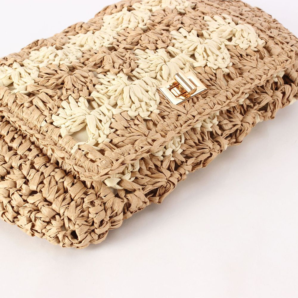 Sac Carré Pour Femme En Raphia Tissé Multicolore De Style Décontracté Image5