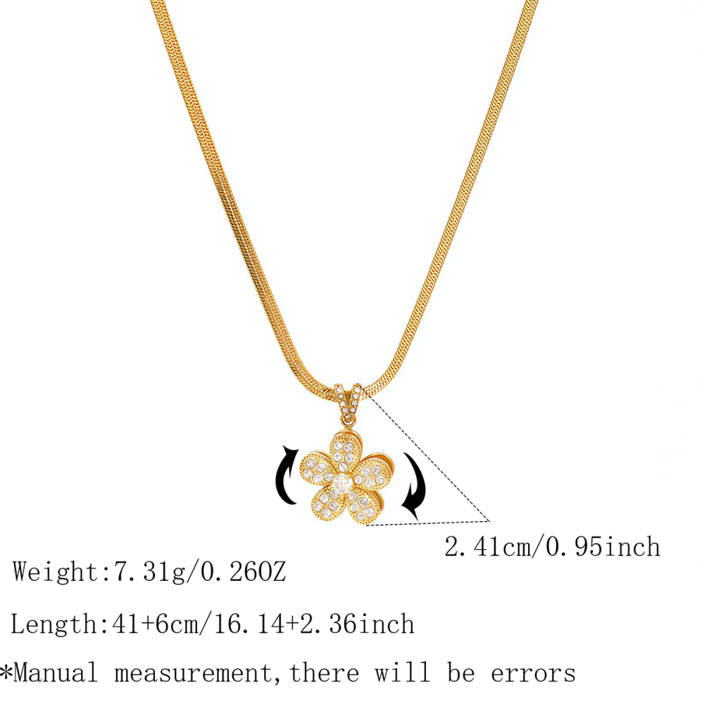 Collier Pendentif Femme Simple Et Anti-Stress En Acier Inoxydable, Couleur Or, Orné D'Un Zircon Et Orné D'Une Fleur. 
