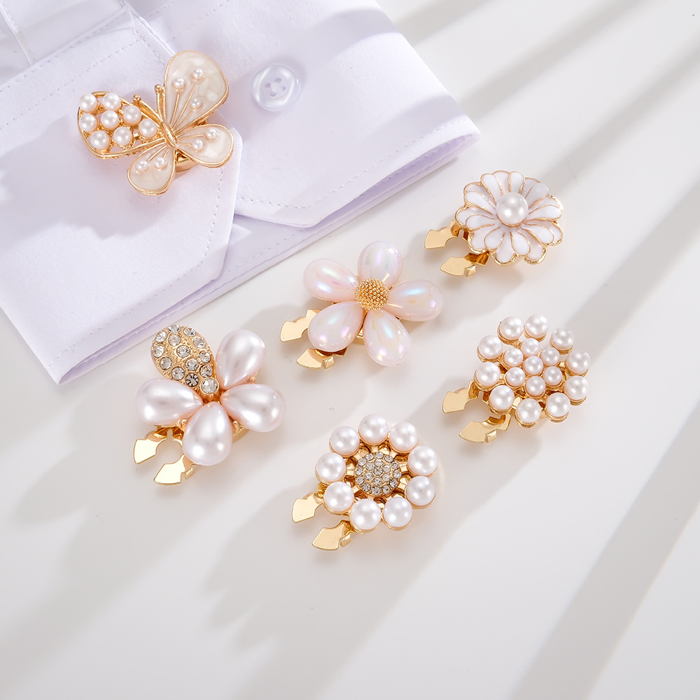 Boutons De Manchette Simple Series Daily Flower En Alliage Et Perles Artificielles Image3