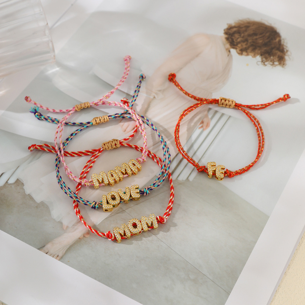 Bracelets Tressés Décontractés En Cuivre Avec Lettres Et Zircon Pour Femmes Image3