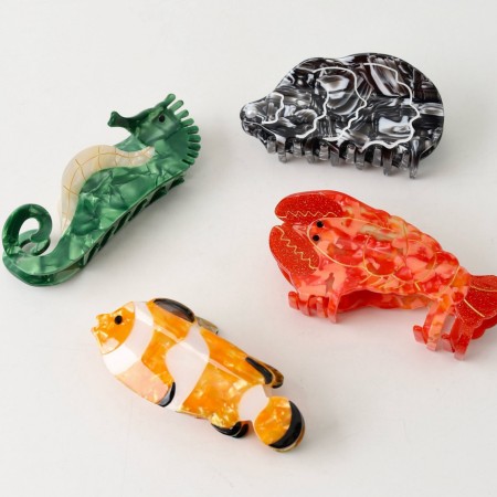 Série simple, animaux mignons, style océanique, coquillages aux couleurs mélangées, dégradé de couleurs, griffes en acétate 2