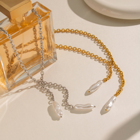 Colliers pendentifs pour femmes avec pompon, en acier inoxydable étanche, couleur or et perle 2