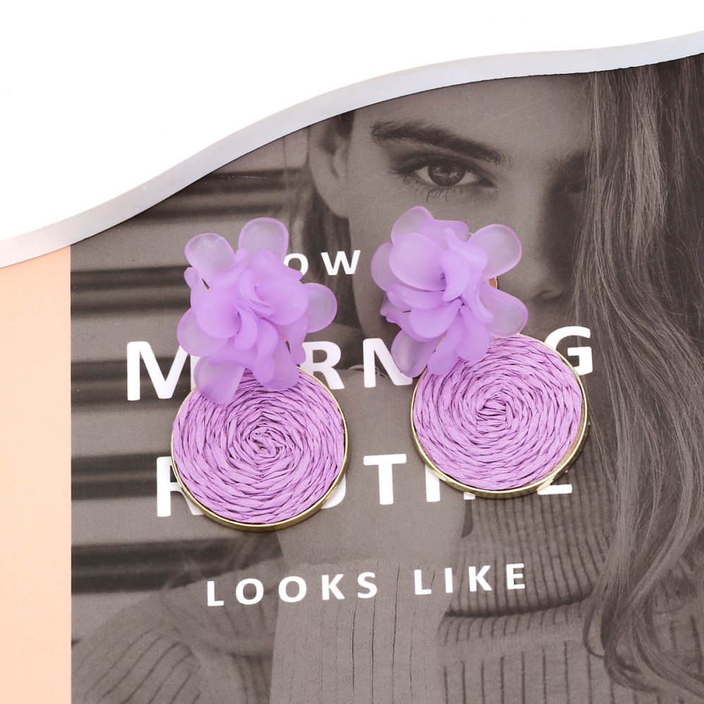 Boucles D'Oreilles Pendantes En Raphia Sweet Flower Pour Femme, Collection Romantique h5Image3
