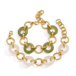 Bracelet Chaîne Femme Simple Series Daily Patchwork Circle En Acier Inoxydable Étanche Couleur Or h5 Image5