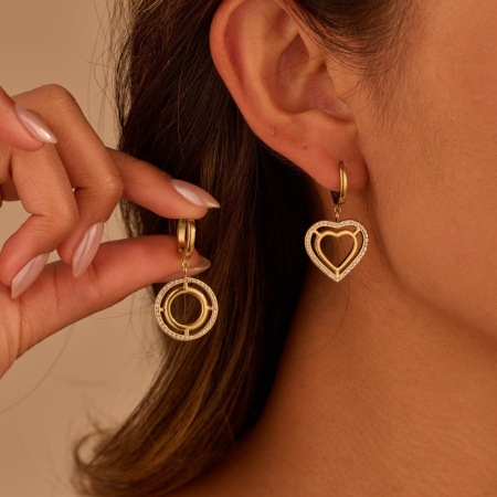 Boucles d'oreilles pendantes pour femmes Simple Series Daily Heart en acier inoxydable étanche couleur or
