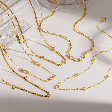 Colliers à maillons pour femmes en acier inoxydable étanche, couleur or, ornés de strass