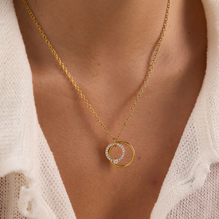 Collier pendentif femme Simple Series Casual Chain Circle en acier inoxydable étanche couleur or avec zircon 2
