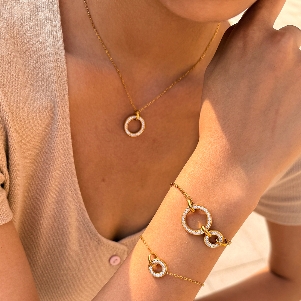 Colliers À Maillons Pour Femmes, En Acier Inoxydable, Couleur Or, Avec Zircon, Collection Simple Series Daily Circle Image5