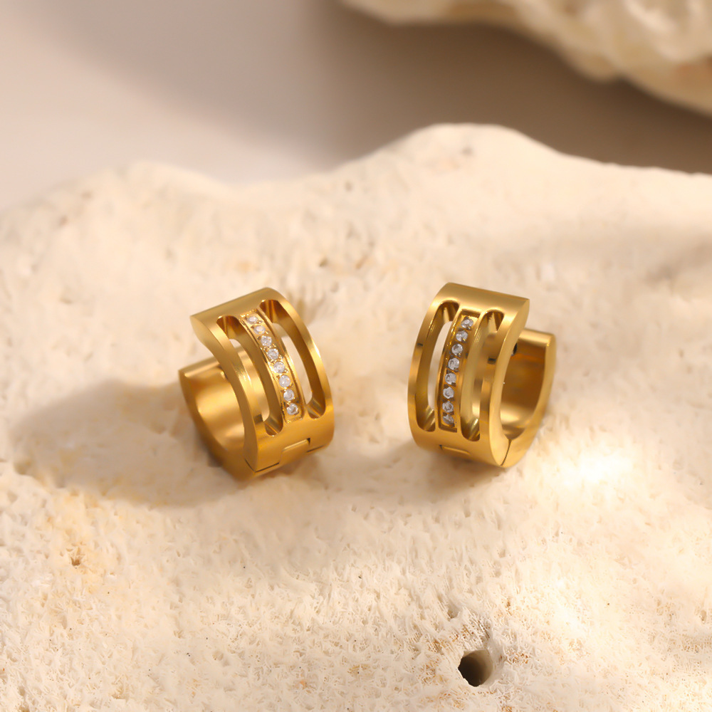 Boucles D'Oreilles Créoles Pour Femmes, Style Cercle Simple, En Acier Inoxydable Étanche, Couleur Or, Collection Luxuious Series Image2