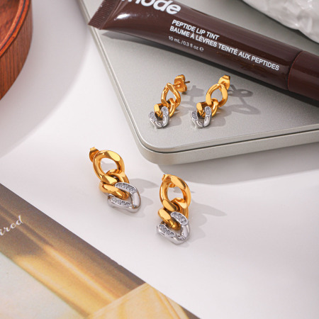 Boucles d'oreilles pendantes pour femme, collection Simple Series Daily Chain, en acier inoxydable, étanches, couleur or, avec zircon.