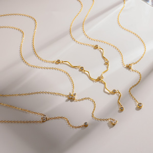 Colliers Pendentifs Pour Femmes En Acier Inoxydable Étanche, Couleur Or, En Forme De Y, Ornés De Strass h5 Image3