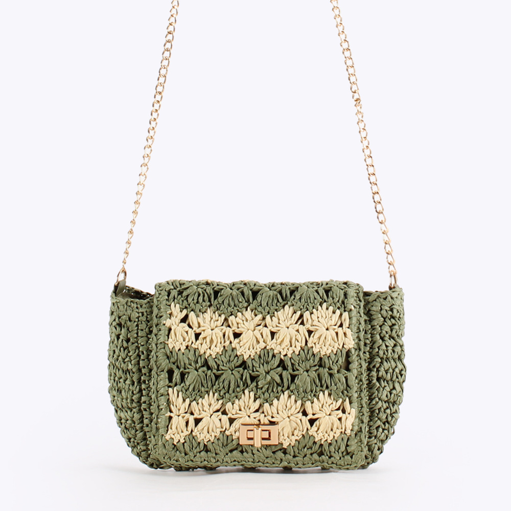 Sac Carré Pour Femme En Raphia Tissé Multicolore De Style Décontracté 