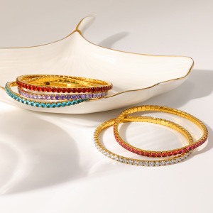 Bracelet Jonc Pour Femme, Élégant Et Géométrique, En Acier Inoxydable, Couleur Or, Avec Zircon, Étanche. h5 Image4