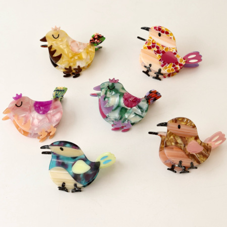 Griffes en acétate à motif léopard et oiseau mignon, dégradé de couleurs, collection Simple Series