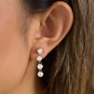 Boucles D'Oreilles Pendantes Pour Femme, Style Luxueux, Avec Pompon Simple Et Rond, En Acier Inoxydable Étanche Couleur Or Et Zircon. h5 Image3
