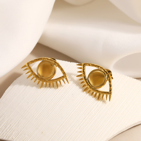 Boucles d'oreilles puces pour femmes, style rétro œil de diable, en acier inoxydable étanche, couleur or, collection classique 2