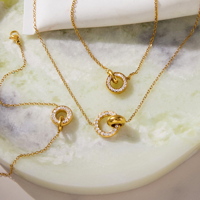 Ensembles De Colliers Pour Femmes Simple Series Elegant Circle En Acier Inoxydable Étanche Couleur Or Image4