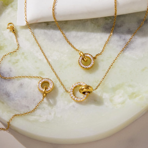 Ensembles De Colliers Pour Femmes Simple Series Elegant Circle En Acier Inoxydable Étanche Couleur Or h5 Image4