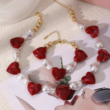 Ensembles de colliers pour femmes en résine et perles, collection romantique Sweet Heart