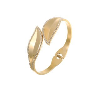 Bracelet Manchette Pour Femme Simple Series Daily, Forme Irrégulière, En Acier Inoxydable, Étanche, Couleur Or h5 Image5