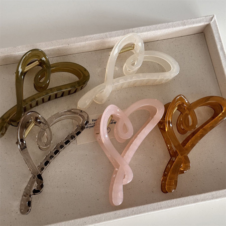 Pinces à cheveux en plastique uni couleur cœur simple, collection romantique 2