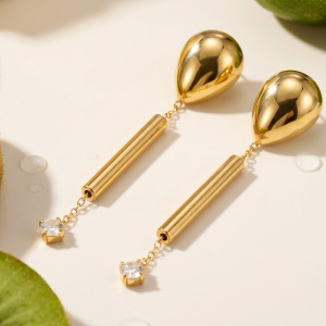 Boucles D'Oreilles Pendantes Élégantes Pour Femmes, En Acier Inoxydable Étanche, Couleur Or, Avec Pompon En Forme De Goutte Et Zircon. h5 Image4