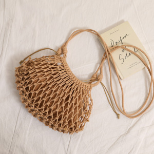 Sac Rond Pour Femme En Coton Tissé Uni Ajouré, Style Vacances h5 Image4