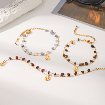 Bracelet à perles pour femme, forme irrégulière, en acier inoxydable, étanche, couleur or, collection Simple Series.