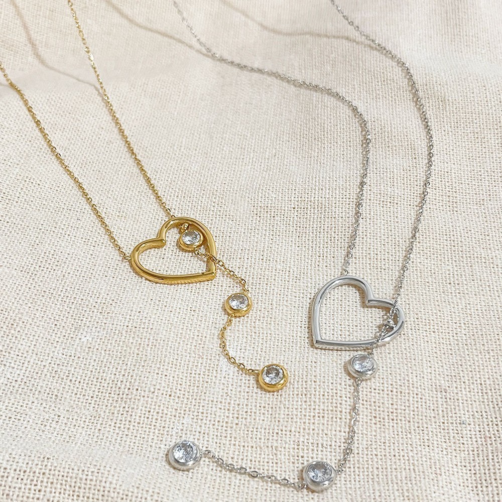 Colliers Pendentifs Pour Femmes En Forme De Cœur Simple, En Acier Inoxydable Étanche, Couleur Or Et Zircon. Image3