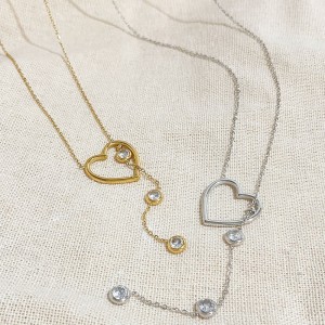 Colliers Pendentifs Pour Femmes En Forme De Cœur Simple, En Acier Inoxydable Étanche, Couleur Or Et Zircon. h5 Image3