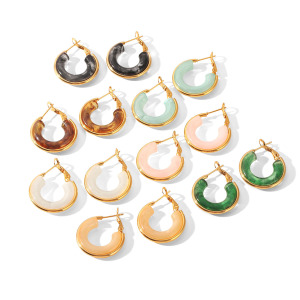 Boucles D'Oreilles Créoles Rondes En Résine Dorée Pour Femmes h5 Image5