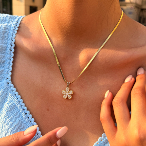 Collier Pendentif Femme Simple Et Anti-Stress En Acier Inoxydable, Couleur Or, Orné D'Un Zircon Et Orné D'Une Fleur. h5 Image2