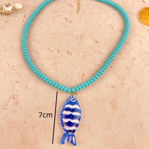 Colliers De Perles Rétro Ethniques En Résine Avec Motif De Poisson Et Perles Pour Femmes h5 Image3