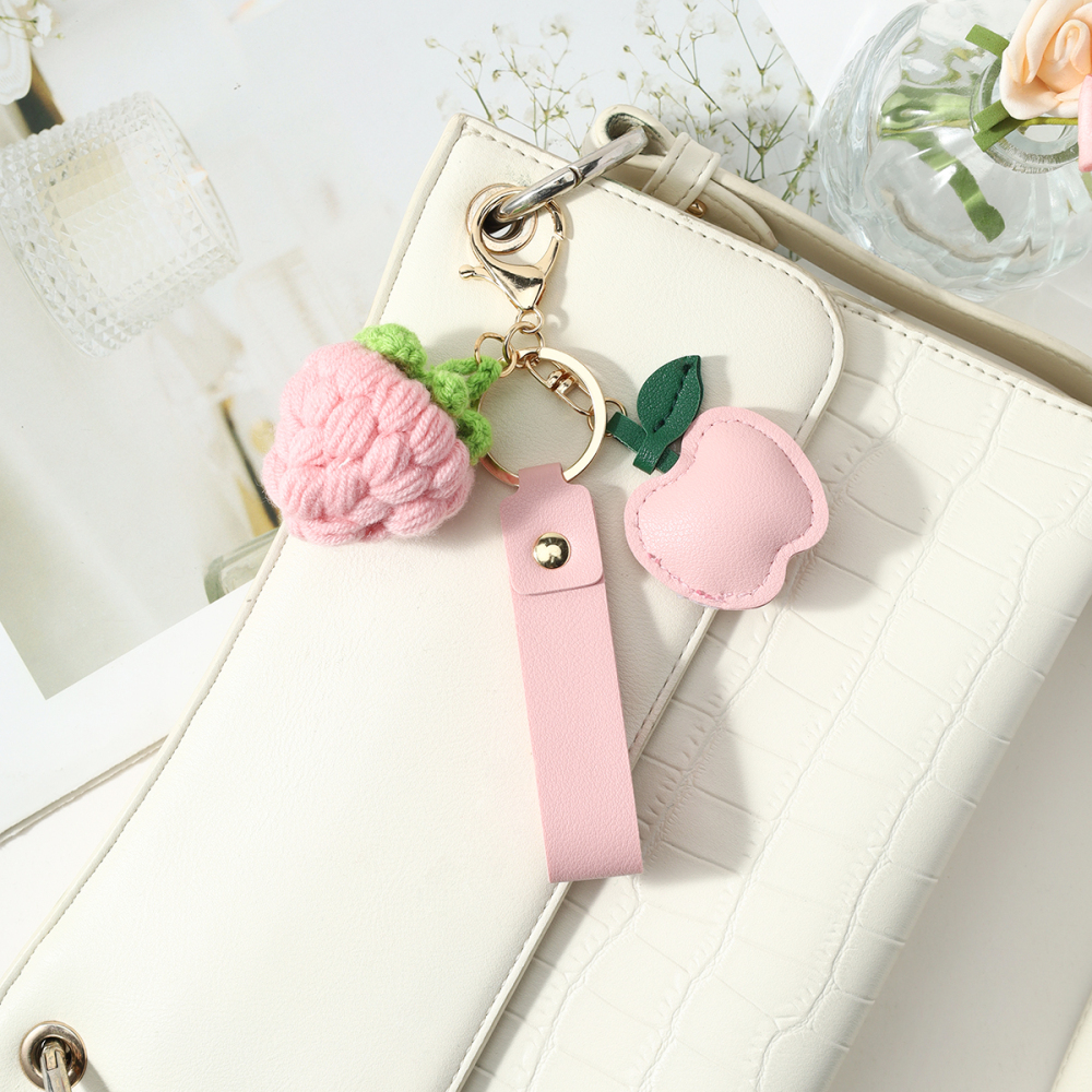 Porte-Clés Sac Femme En Cuir, Couleur Unie Fraise, Collection Simple Series Sweet Fruit Image5