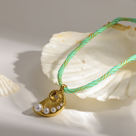 Colliers pendentifs pour femmes, style ethnique, vacances océaniques, en acier inoxydable étanche couleur or et zircon 2