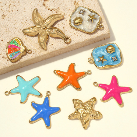 Pendentifs simples et mignons en forme d'étoile de mer, en acier inoxydable étanche, couleur or, pour femmes. 2