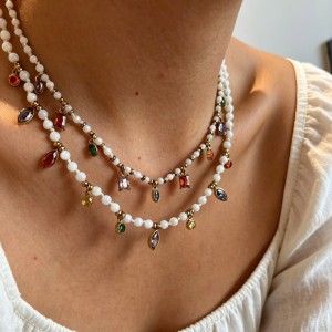 Colliers De Perles Pour Femmes, Collection Rétro Luxueuse, Ornés De Pierres Naturelles Et De Zircon. h5 Image2