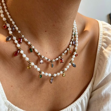 Colliers de perles pour femmes, collection rétro luxueuse, ornés de pierres naturelles et de zircon. 2